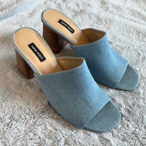 Nine West Denim Heeled Mule Sandals Size 9.5